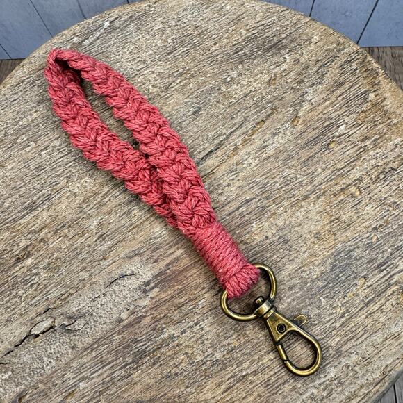 Pink Macrame Keychain Boho Purse Charm FAST SHIP NEW - Picture 2 of 4